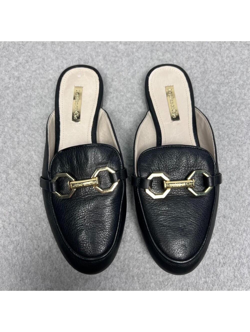 Louise Et Cie Finay Black Leather Horsebit Loafer Mules Gold Buckle Slip On 6/36 - Picture 3 of 7